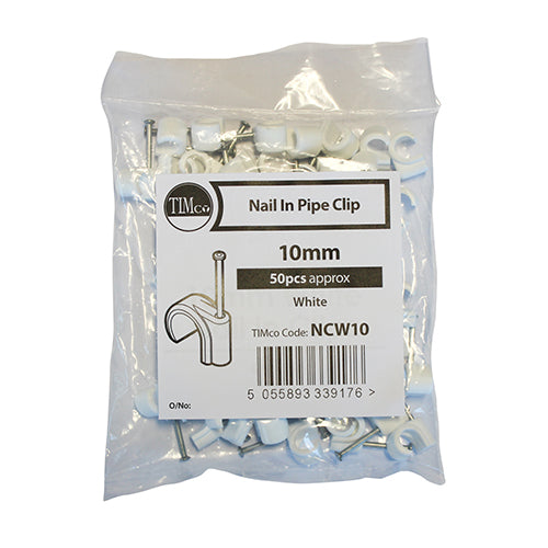 Nail In Pipe Clip - White - 10mm | Bag of 50