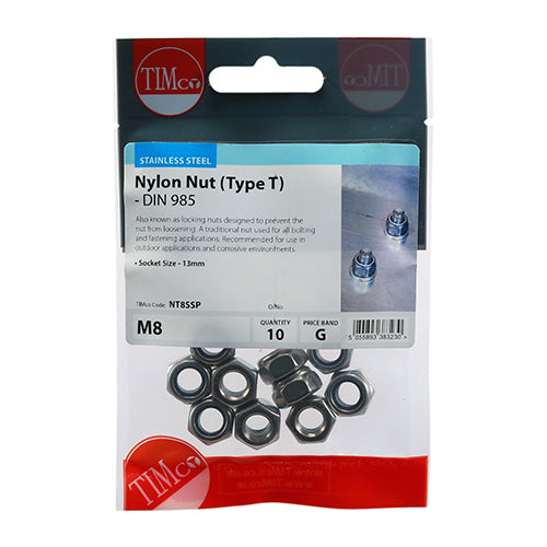 Nylon Nut Type T DIN 985 A2 SS - M8 | Bag of 10