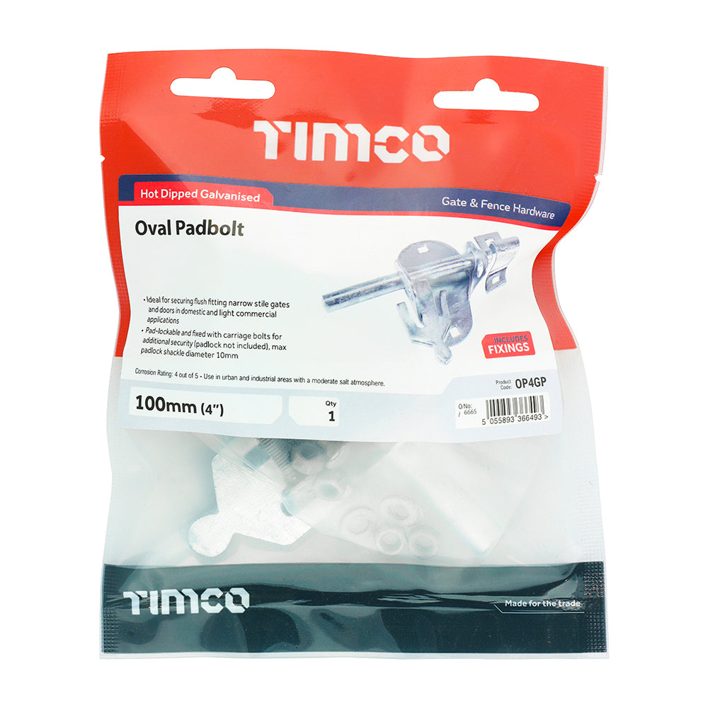 Oval Padbolt HDG - 4" | Plain Bag