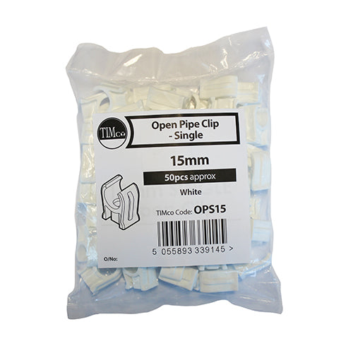 Open Pipe Clip - Single - 15mm | Bag of 50