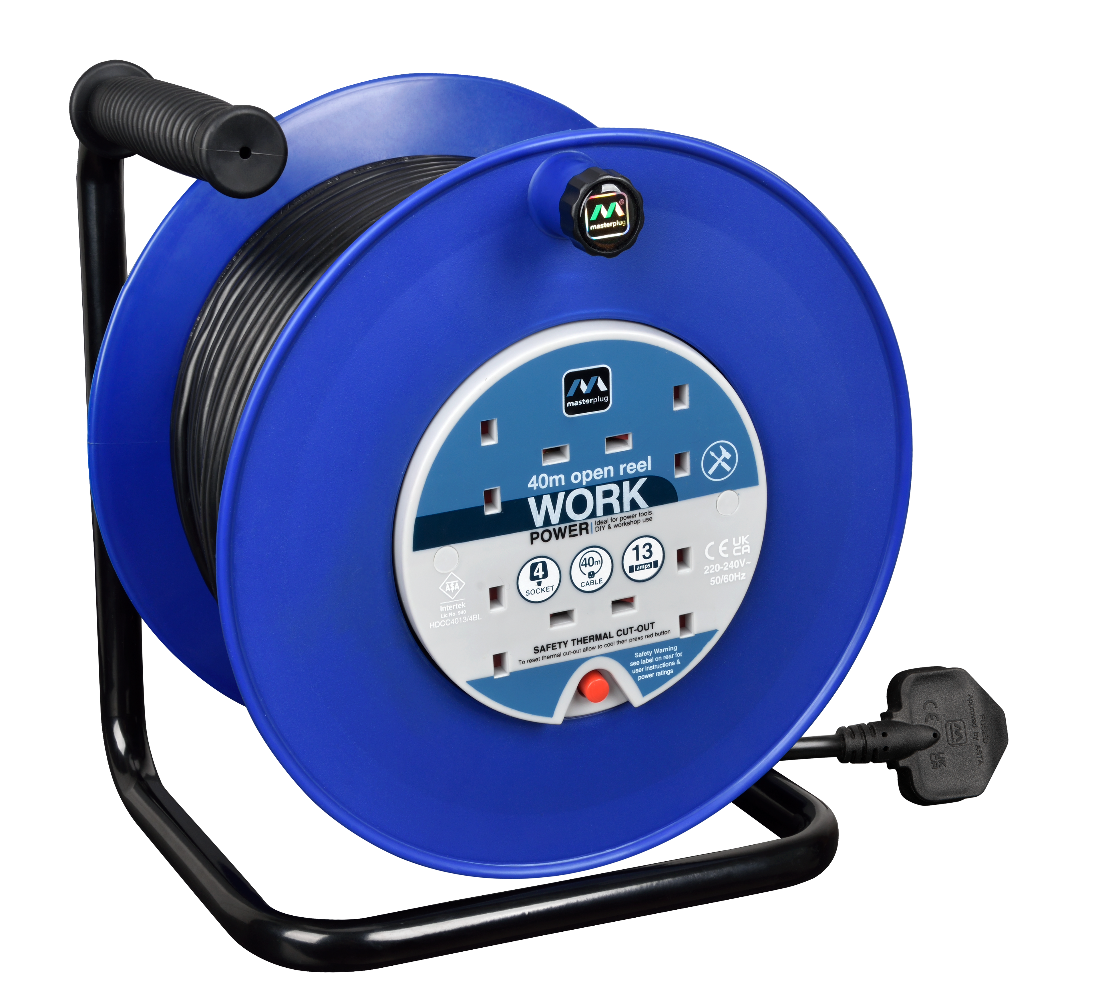 Masterplug 4 Plug Open Cable Extension Reel 40 Metres
