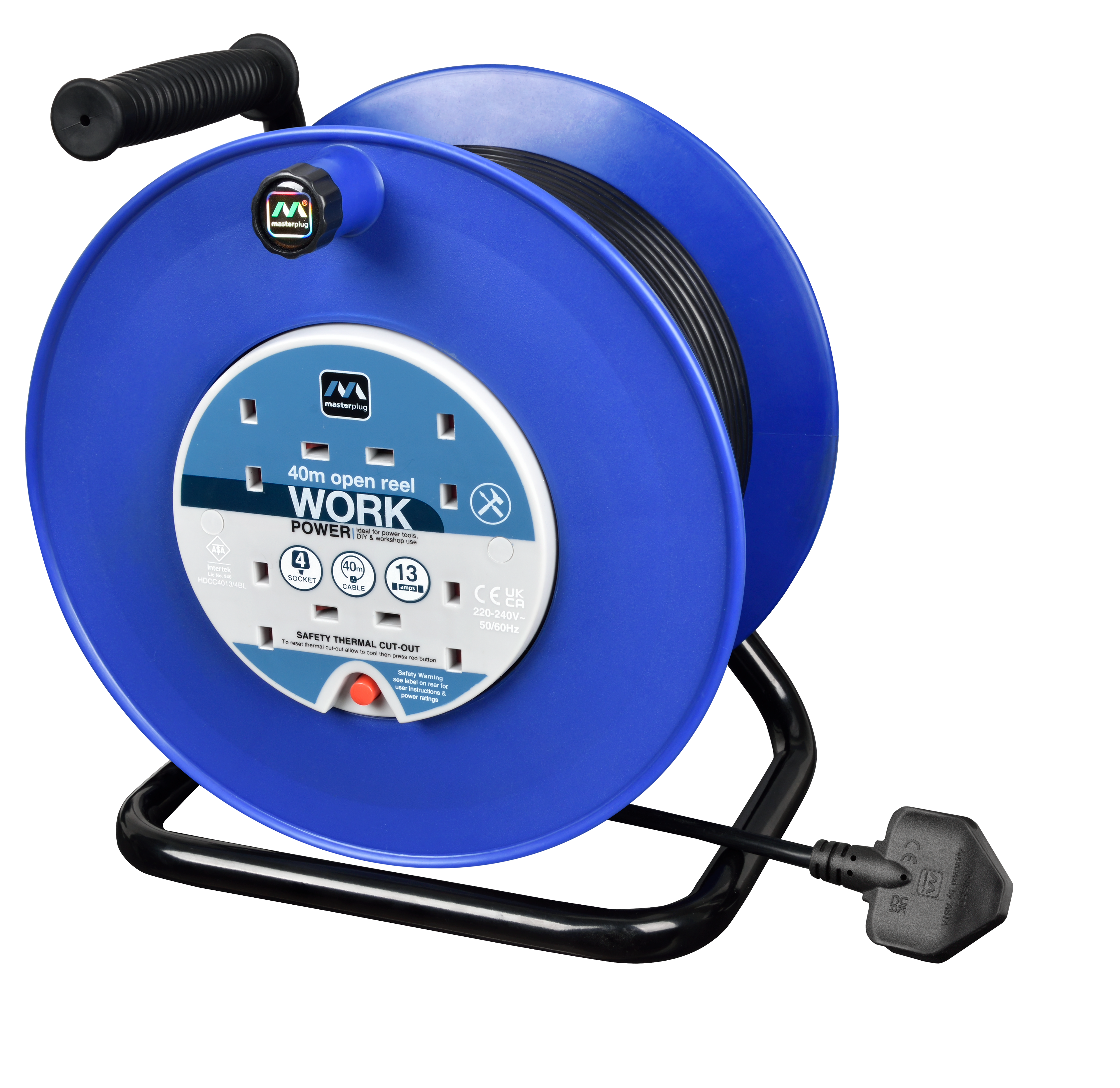 Masterplug 4 Plug Open Cable Extension Reel 40 Metres