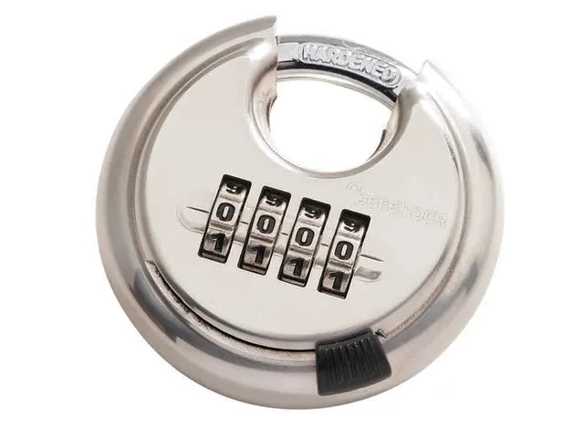 Metallic combination lock on a white background