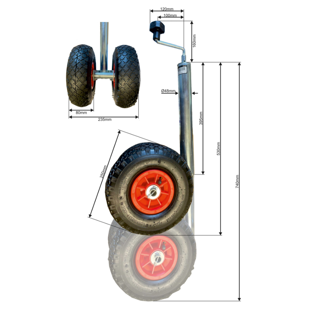 Gwaza Jockey Wheel Pneumatic Twin Tyre 48mm 200 kg NWL