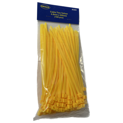 Cable Ties Yellow 4.8mm x 200mm (100 pcs)