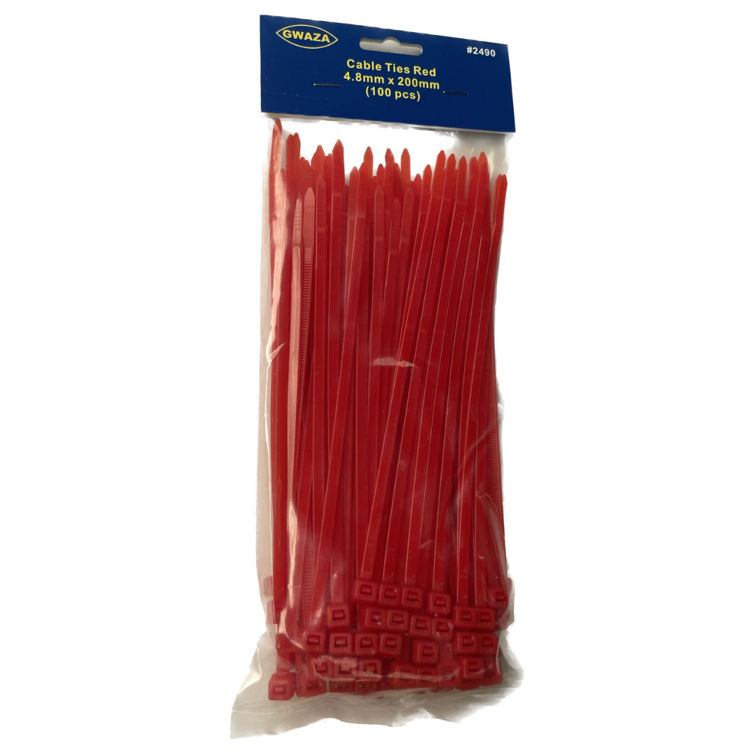 Cable Ties Red 4.8mm x 200mm (100 pcs)