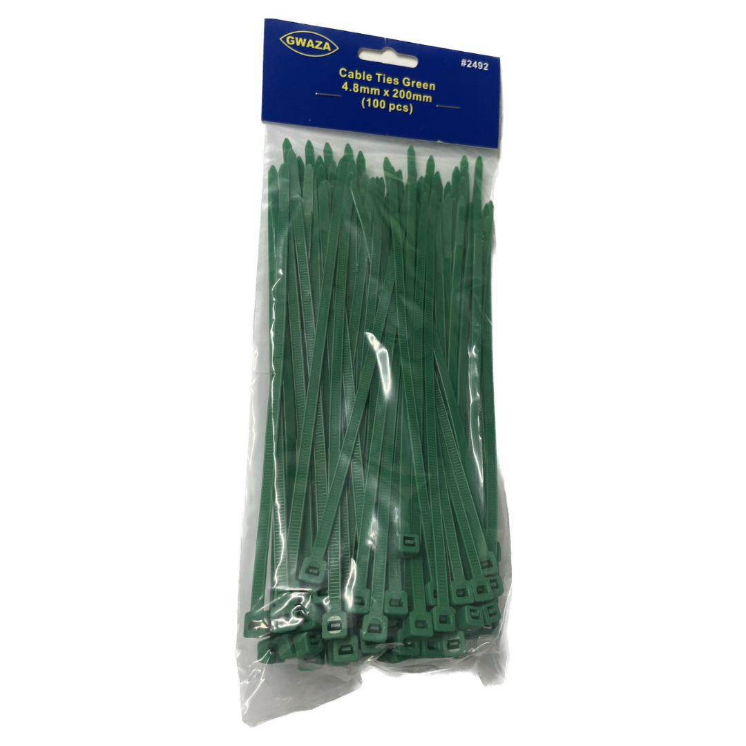 Cable Ties Green 4.8mm x 200mm (100 pcs)