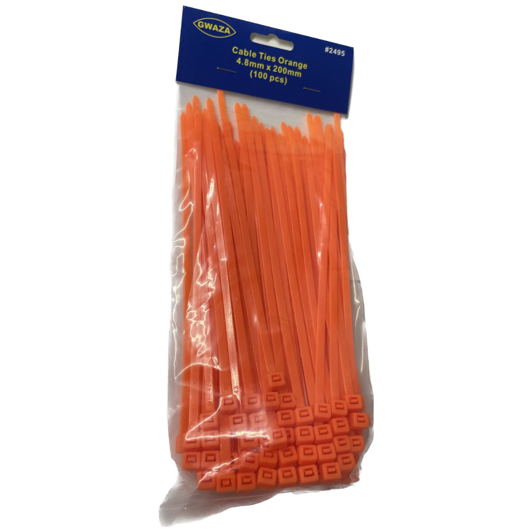 Cable Ties Orange 4.8mm x 200mm (100 pcs)