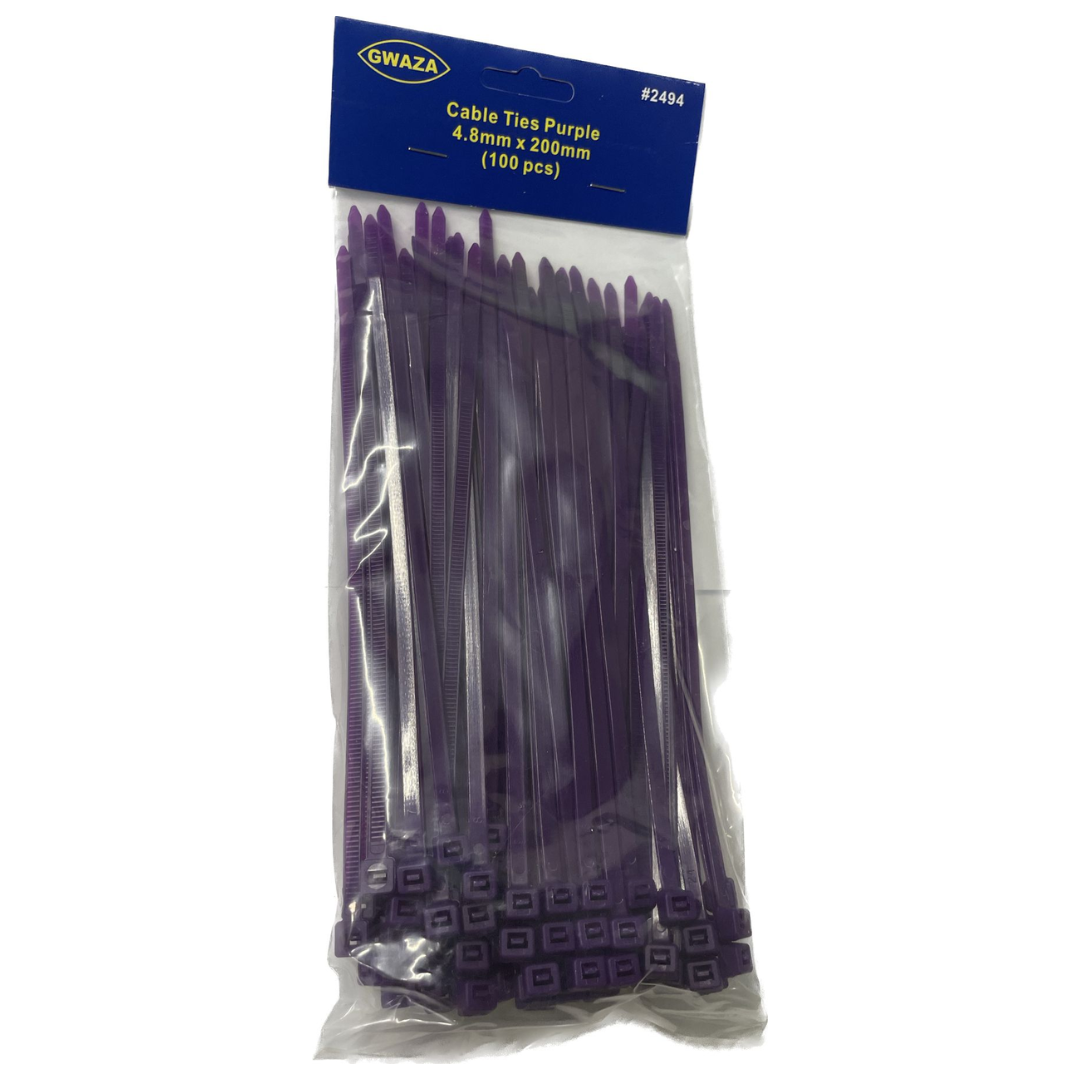 Cable Ties Purple 4.8mm x 200mm (100 pcs)