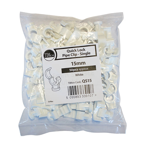 Quick Lock Pipe Clip - Single - 15mm | Bag of 50