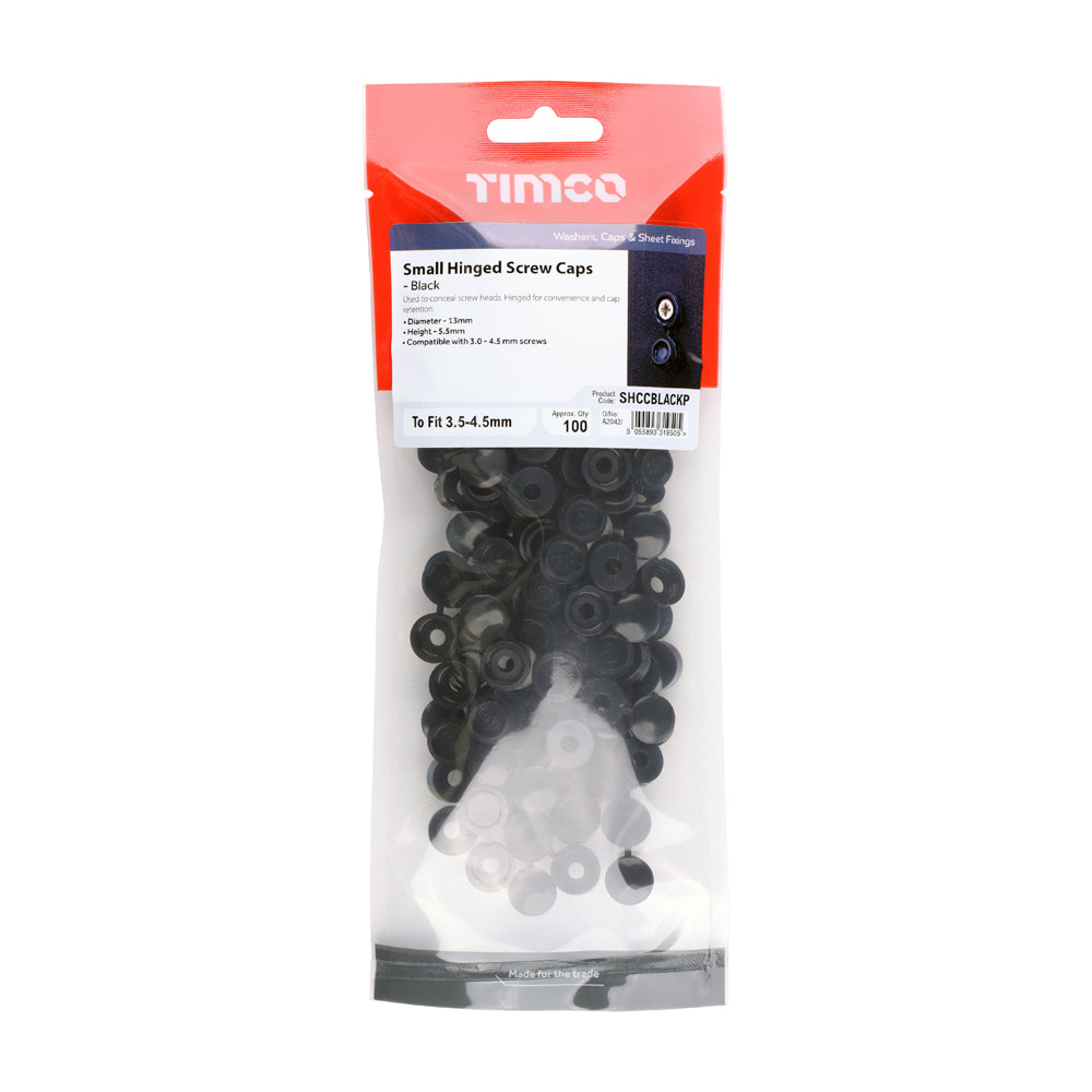 Small Hinged Screw Cap - Black - To fit 3.0 to 4.5 Screw | TIMpac of 100