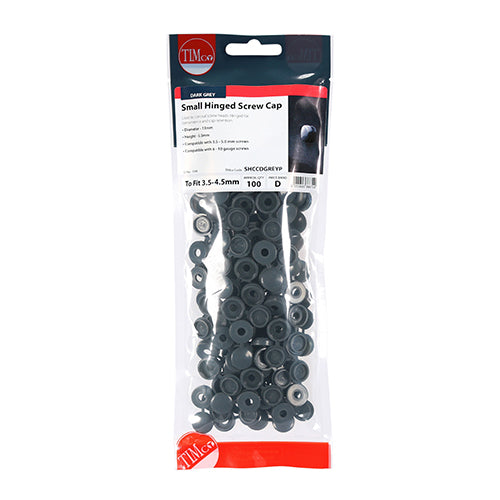 Small Hinged Screw Cap- D Grey - To fit 3.0 to 4.5 Screw | TIMpac of 100