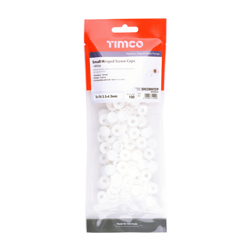 Small Hinged Screw Cap - White - To fit 3.0 to 4.5 Screw | TIMpac of 100