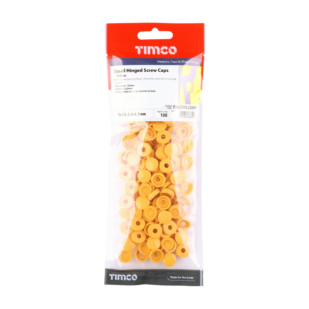Small Hinged Screw Cap- Yellow - To fit 3.0 to 4.5 Screw | TIMpac of 100