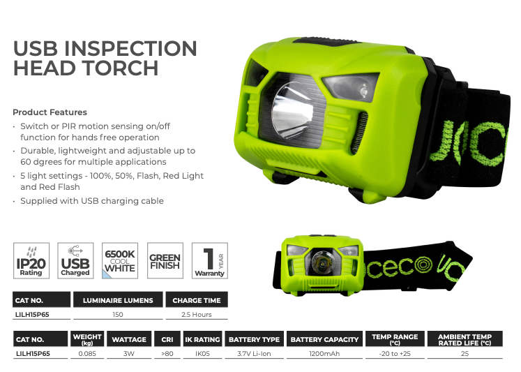 Luceco Inspection Head Torch - 150 Lumens