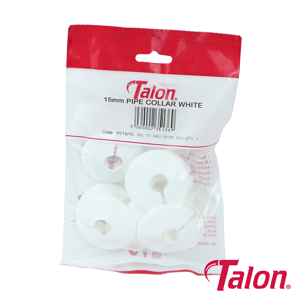 Pipe Collar - White - 15mm | Bag of 10