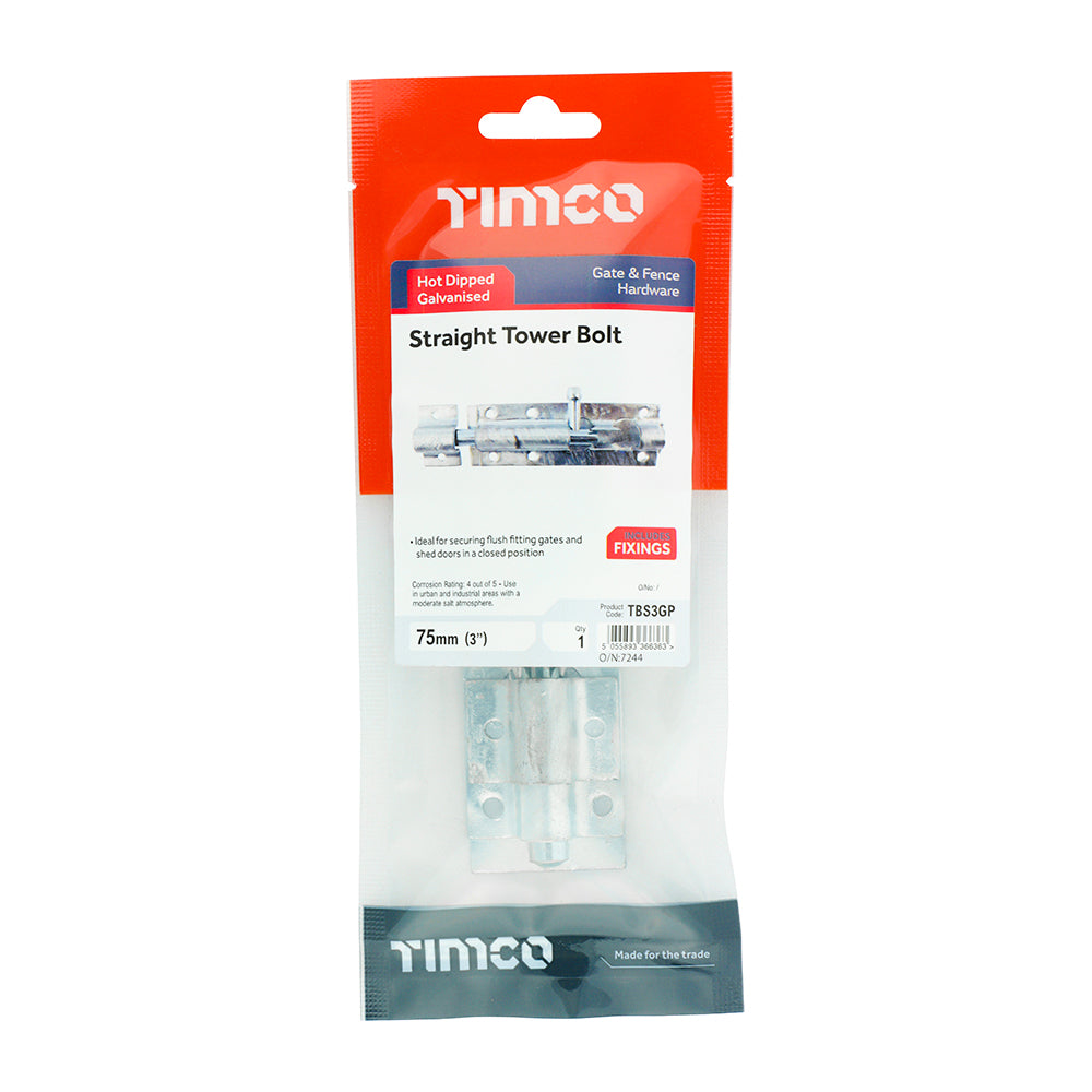 Straight Tower Bolt HDG - 3" | TIMbag
