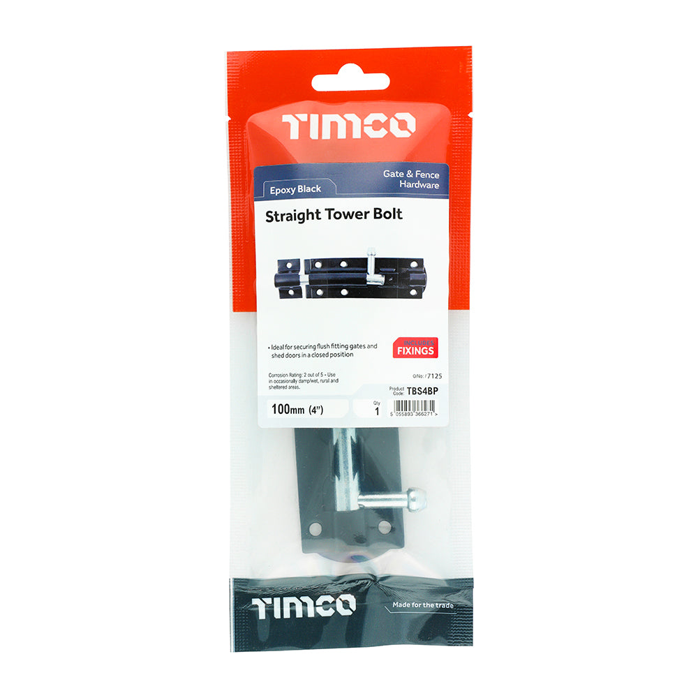 Straight Tower Bolt Black - 4" | TIMbag