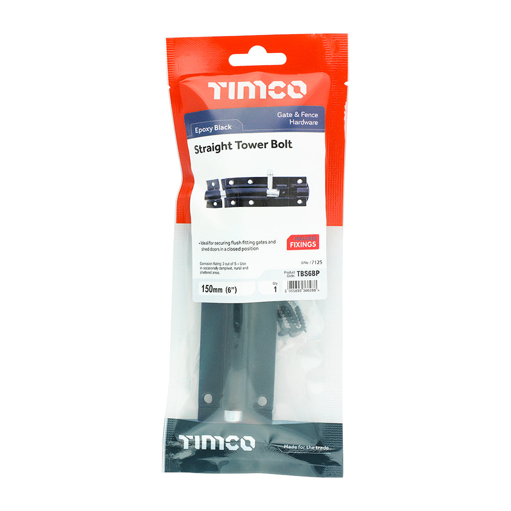 Straight Tower Bolt Black - 6" | TIMbag