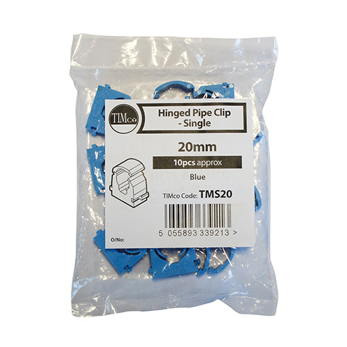 MDPE Hinged Pipe Clip - Blue - 20mm | Bag of 10