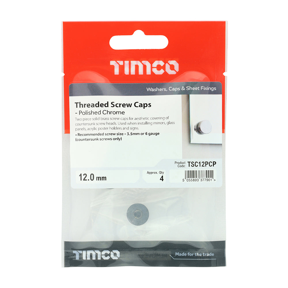 Threaded Screw Cap POL Chrome - 12mm | TIMpac of 4