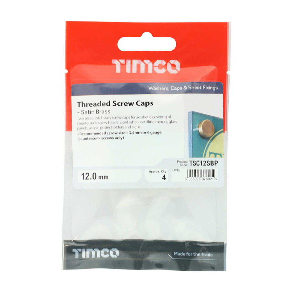 Threaded Screw Cap SAT Brass - 12mm | TIMpac of 4