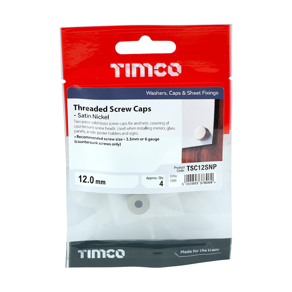Threaded Screw Cap SAT Nickel - 12mm | TIMpac of 4
