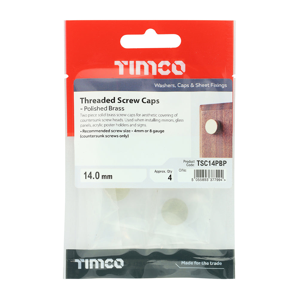 Threaded Screw Cap POL Brass - 14mm | TIMpac of 4