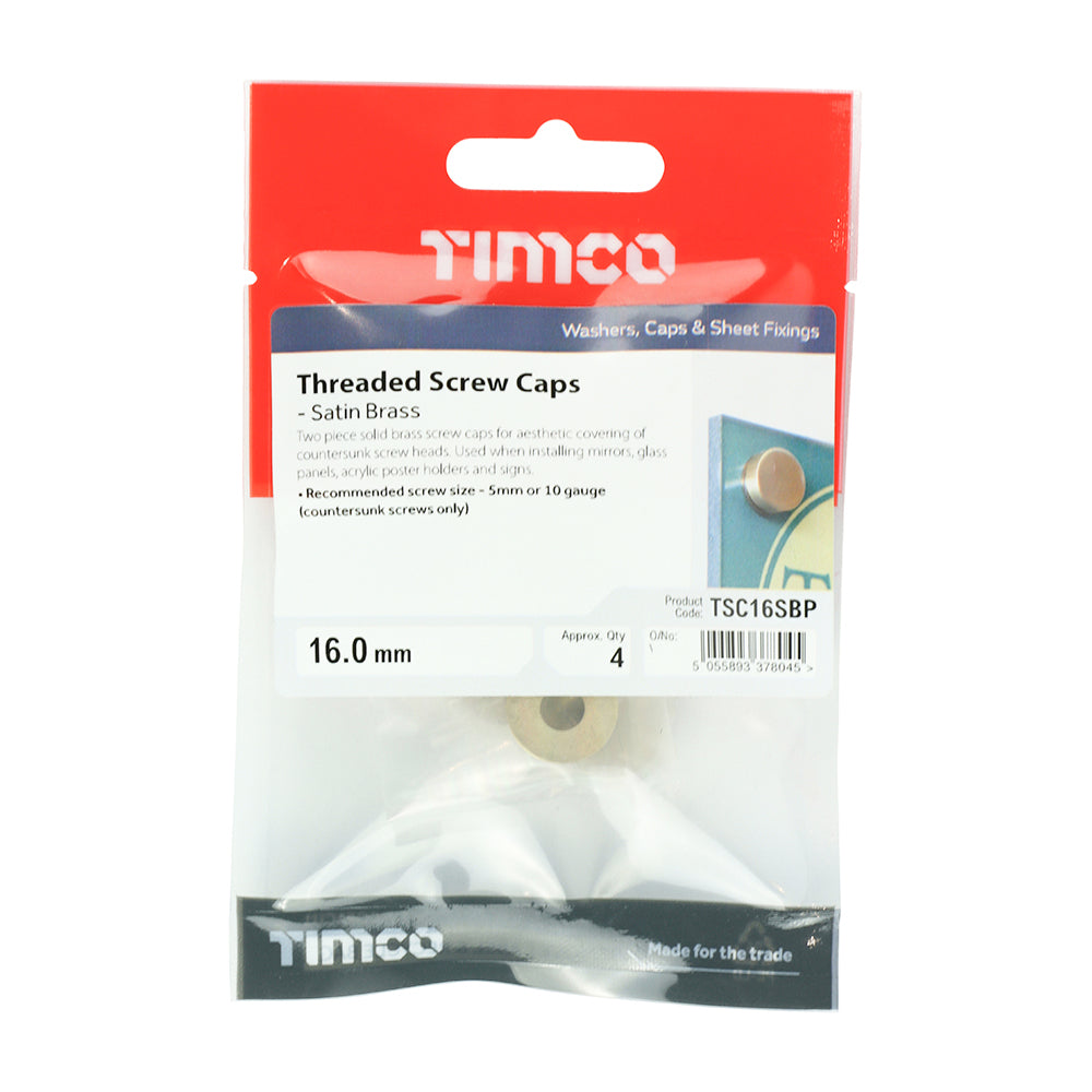 Threaded Screw Cap SAT Brass - 16mm | TIMpac of 4