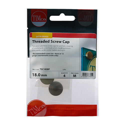 Threaded Screw Cap SAT Brass - 18mm | TIMpac of 4