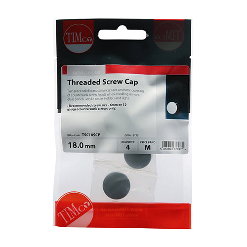 Threaded Screw Cap SAT Chrome - 18mm | TIMpac of 4