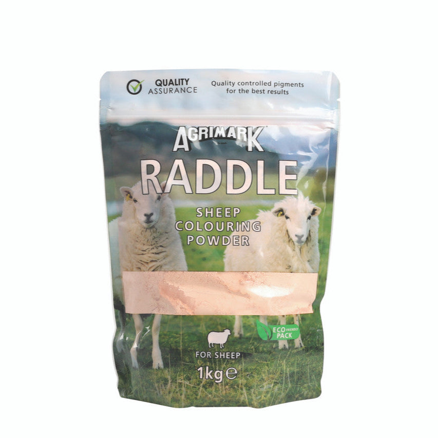 Agrimark Raddle sheep colouring powder packaging on a white background