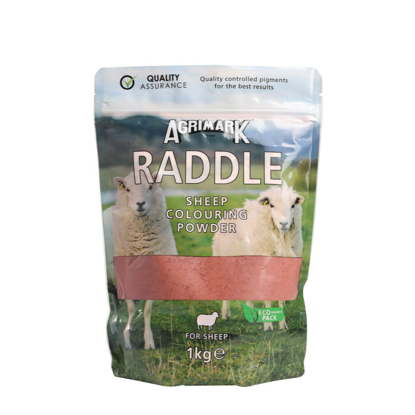 Agrimark Raddle sheep colouring powder packaging on a white background