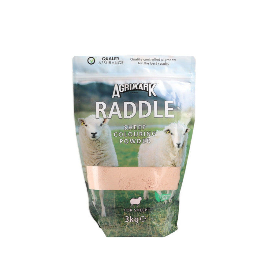 Bag of Agrimark Raddle sheep colouring powder with sheep illustration on a white background