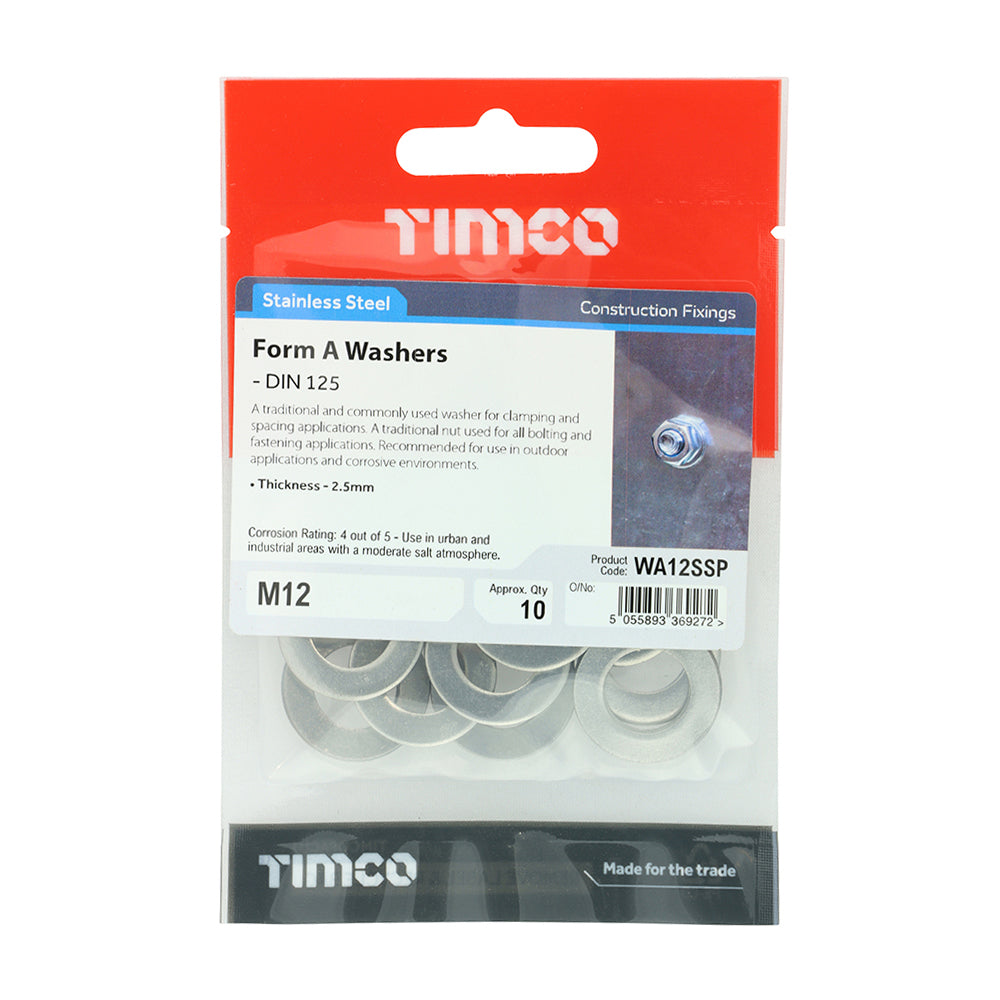 Form A Washer DIN 125 A2 SS - M12 | Bag of 10