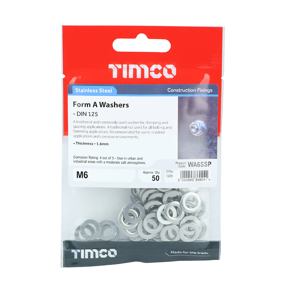 Form A Washer DIN 125 A2 SS - M6 | Bag of 20