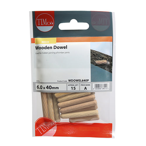 Wooden Dowels - 6.0 x 40 | TIMpac of 15