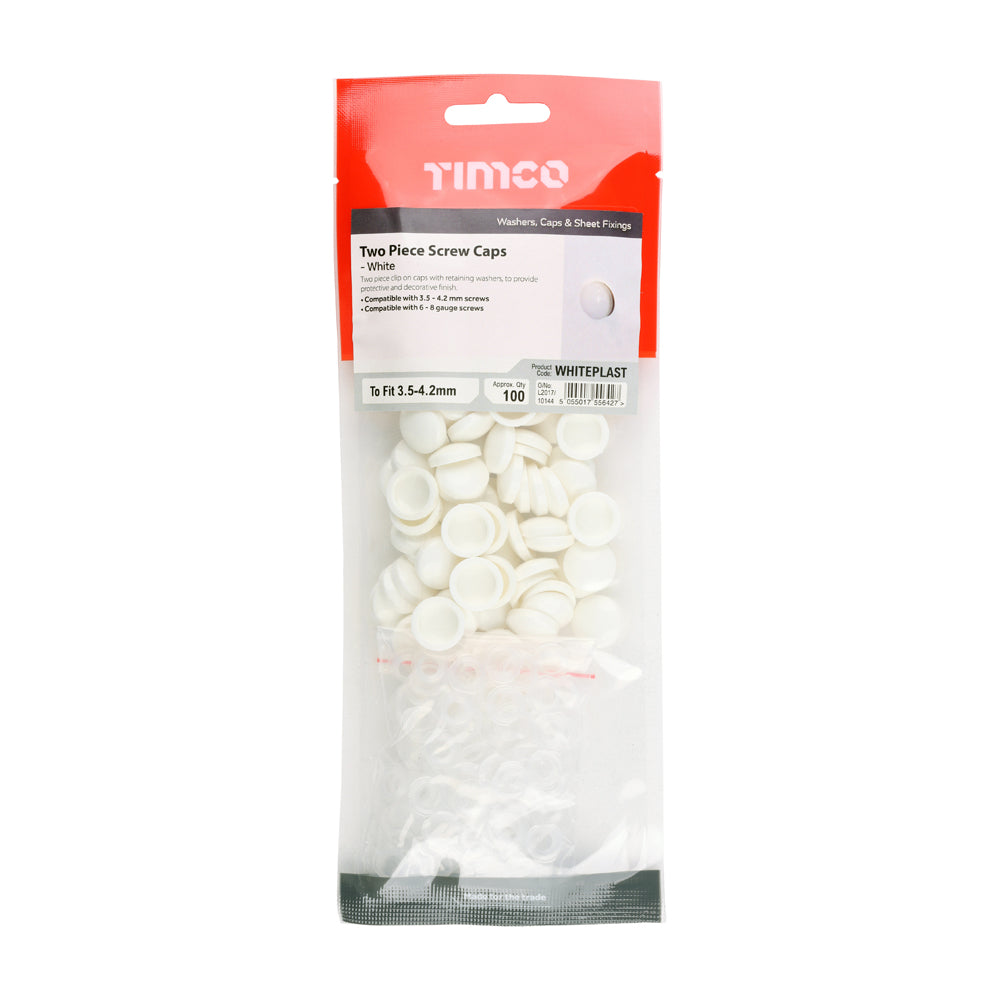 Two Piece Screw Cap - White - To fit 3.5 to 4.2 Screw | TIMpac of 100