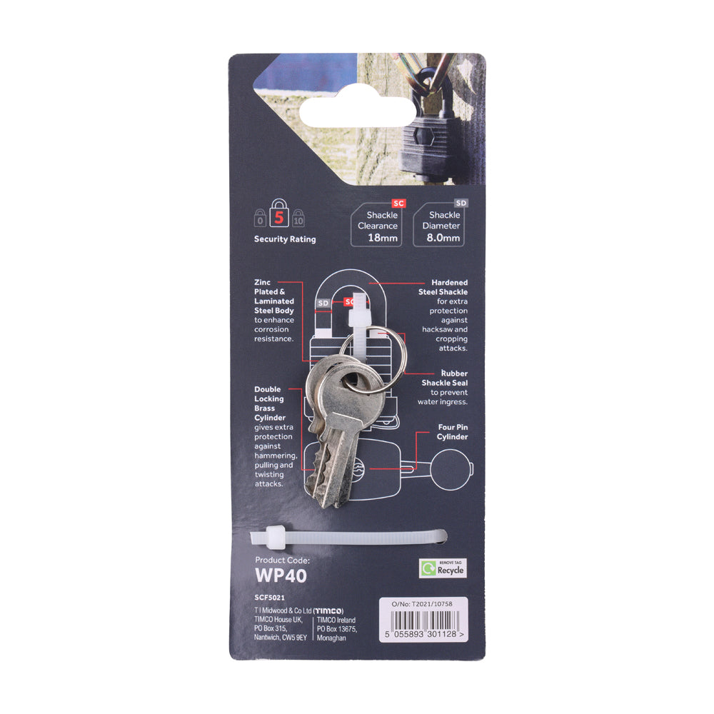Weatherproof Padlock - 40mm | Blister Pack