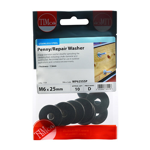Penny Washer DIN 9054 - A2 SS - M6 x 25 | TIMpac of 10