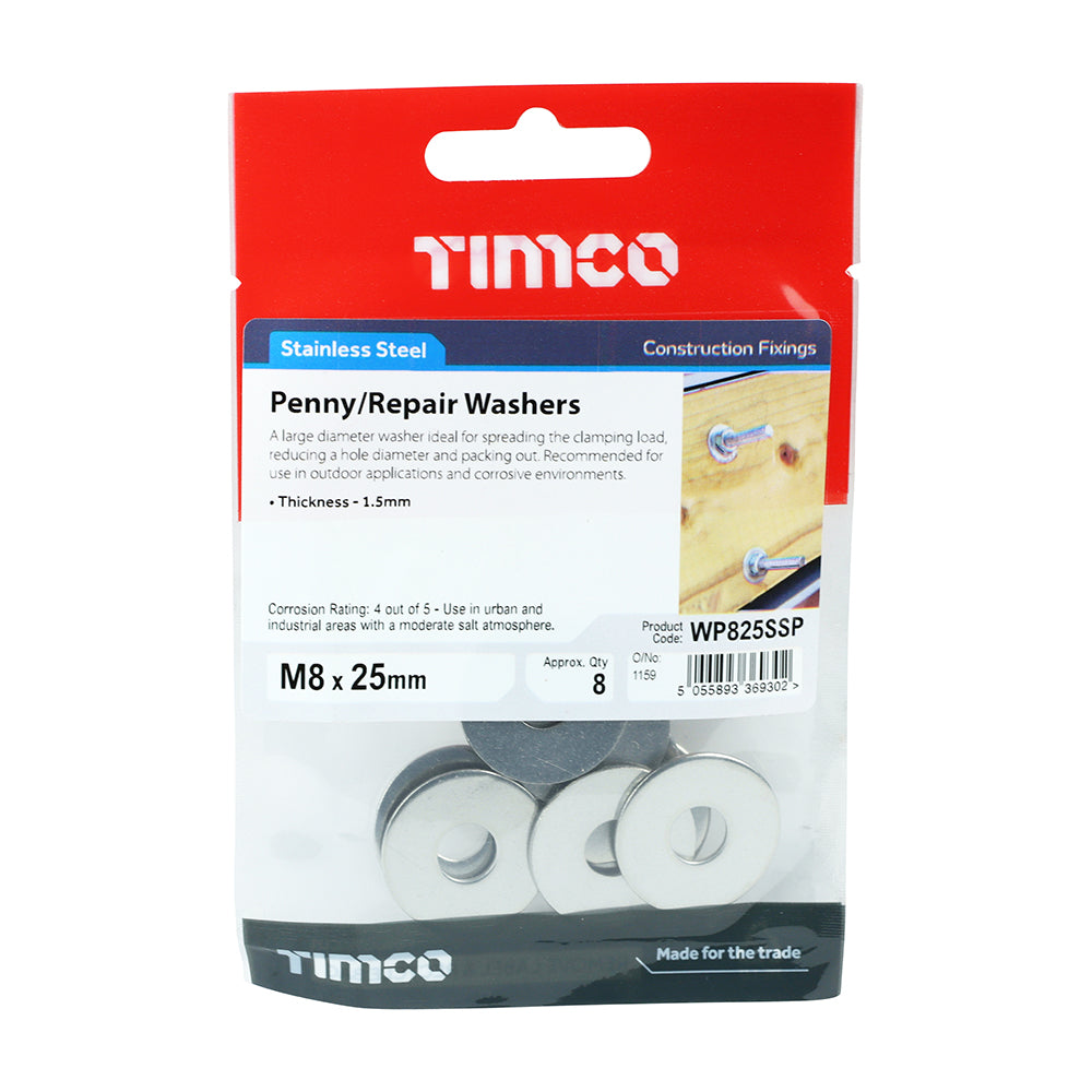 Penny Washer DIN 9054 - A2 SS - M8 x 25 | TIMpac of 8