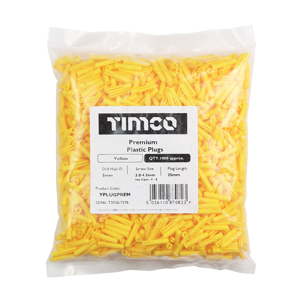 Premium Plastic Plugs - Yellow - 25mm | Bag of 1000