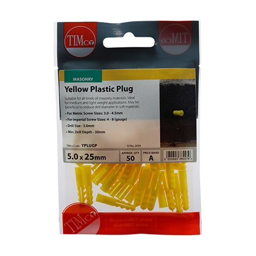 Yellow Plastic Plug - 25mm | TIMpac of 50