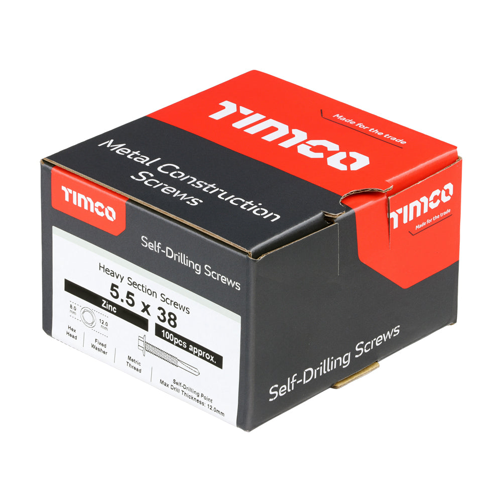 Hex Screw S/DRILL No5 Zinc - 5.5 x 38 | Box of 100