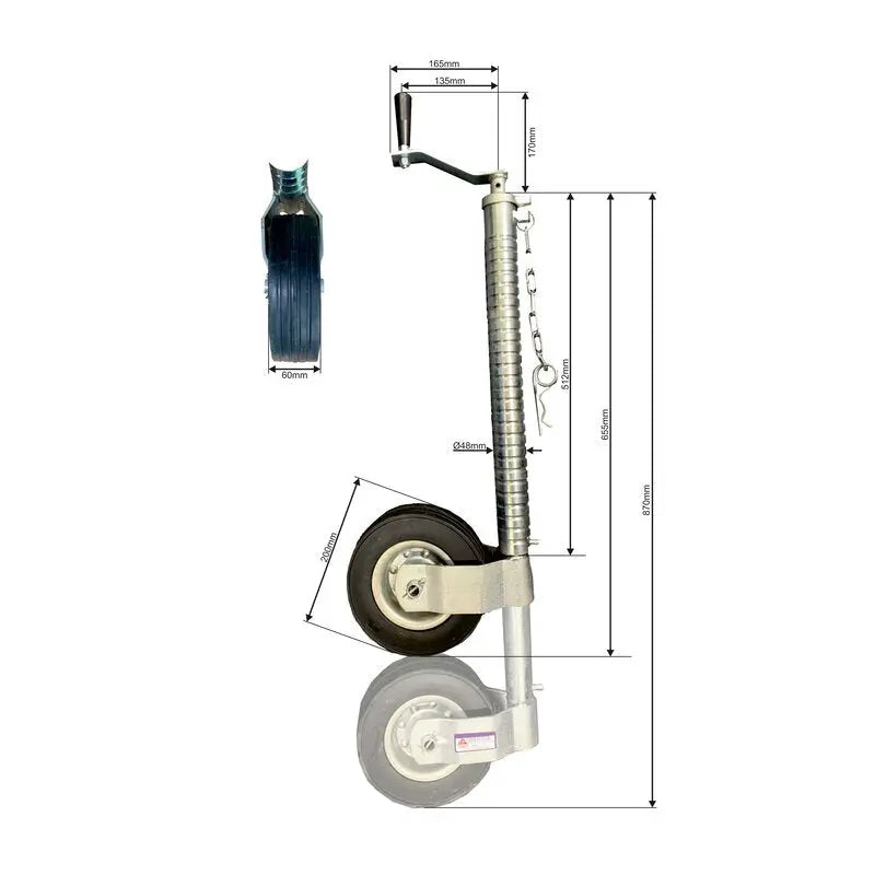 Gwaza Jockey Wheel Ribbed no Clamp 48mm N.W.L 500kg