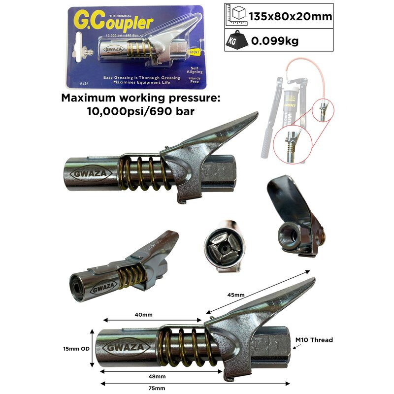 Gwaza Grease Gun G Coupler - 1/8" BSP
