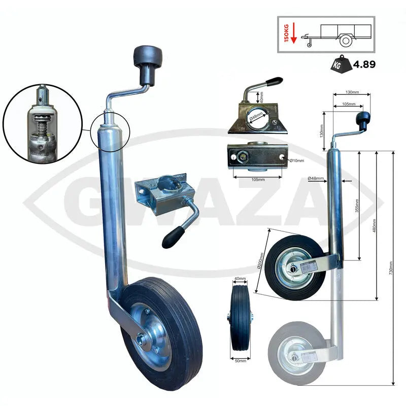 Gwaza Jockey Wheel with Clamp 48mm N.W.L 150kg