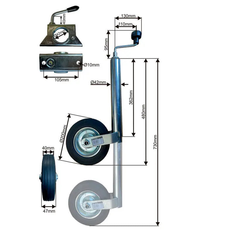Gwaza Jockey Wheel 42mm with Clamp N.W.L 150kg.