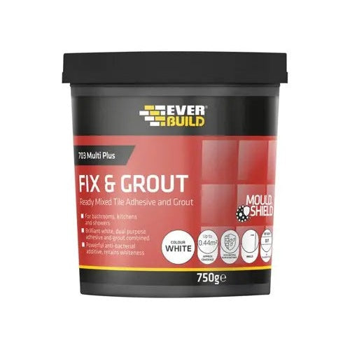 Everbuild Fix & Grout - Ready Mixed Tile Adhesive and Grout 750g - White Everbuild