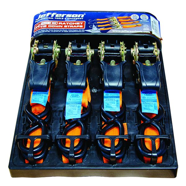 Jeffersons 25mm x 5m Ratchet Tie Down Straps - Pack of 4